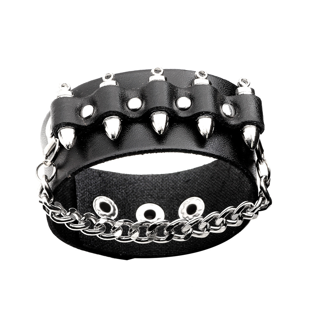 Cross-border Temu best-selling bracelet European and American fashion hip hop cowhide bracelet creative personality rivet chain men's jewelry