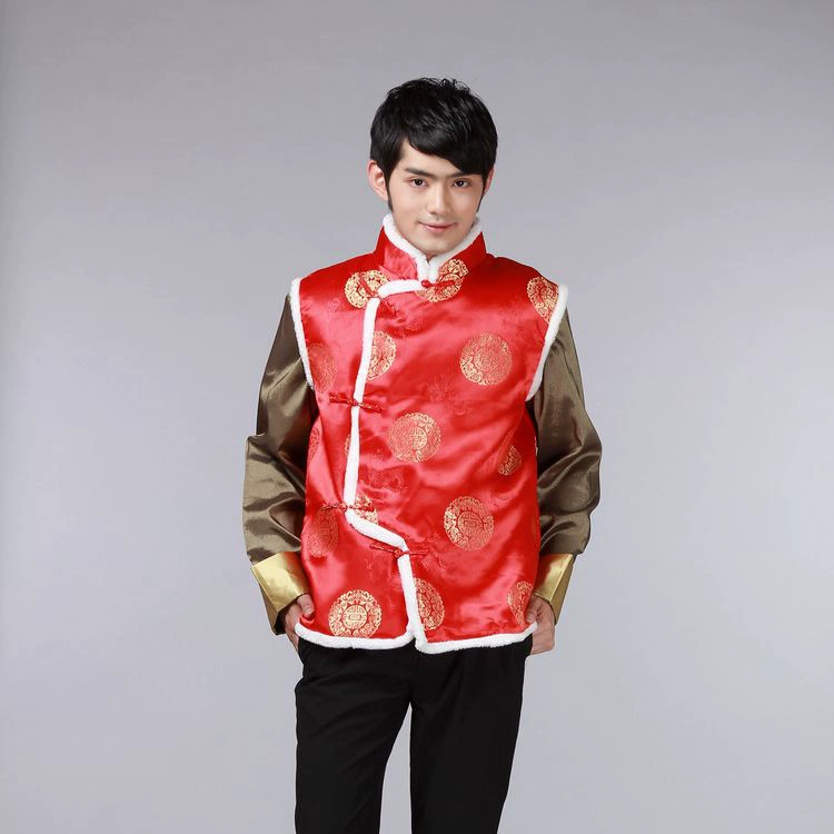 Костюм-жилет в китайском стиле Tang, мужской осенне-зимний хлопковый жилет с воротником-стойкой, рабочая одежда для супермаркета, отеля, новогодний костюм