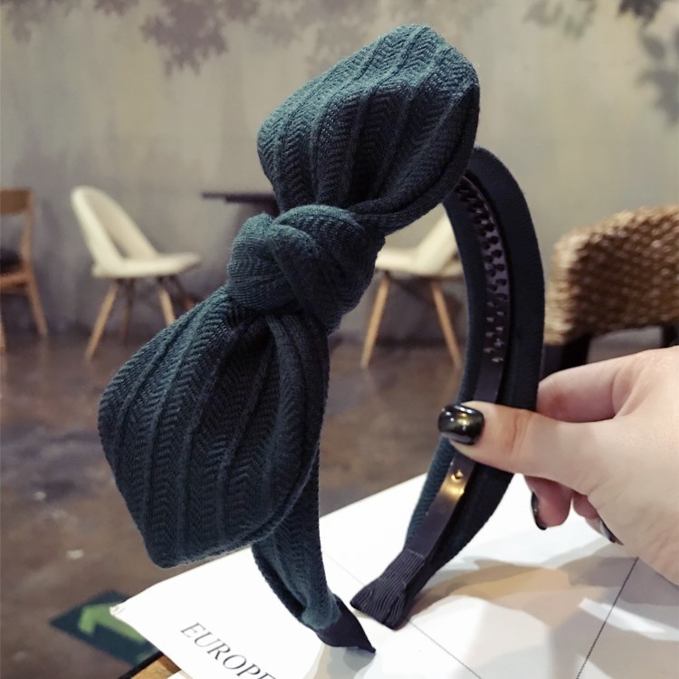 Corea del Sur simple nueva calidad de color sólido rayas Orejas de conejo arco borde ancho dentado antideslizante diadema para las mujeres