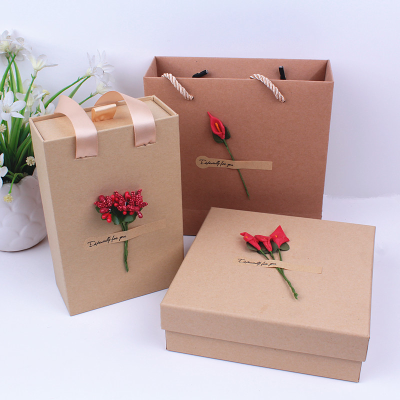 牛皮纸纸盒正方形礼品盒抽屉式礼物盒节日礼物包装盒小清新礼盒