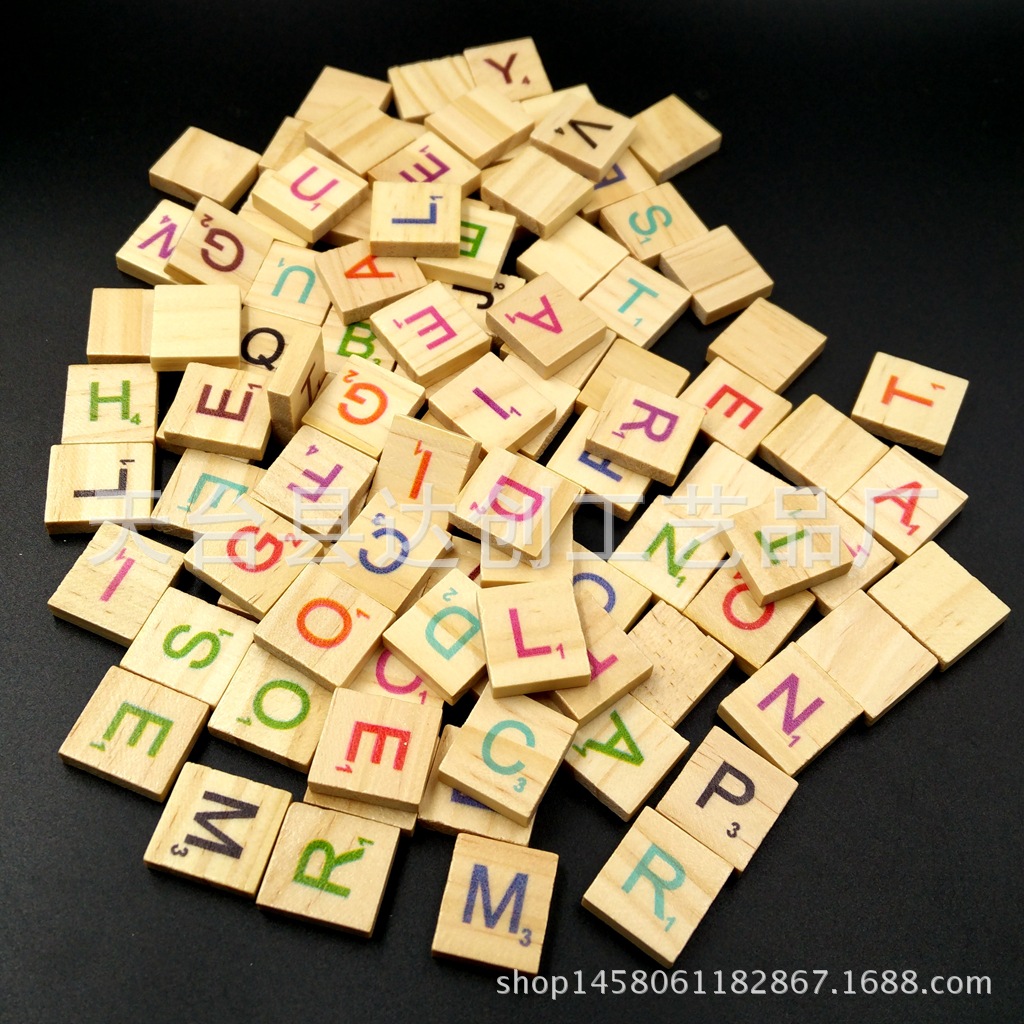 26 English Alphabet Colored Pine Wood Blocks, Children's Early Education Puzzle Game Alphabet Wooden Blocks, 100 pieces/pack