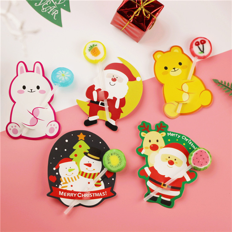 50 unidades precio 2022 nuevo Santa pingüino conejo dibujos animados Lollipop Tarjeta de papel decorativo DIY