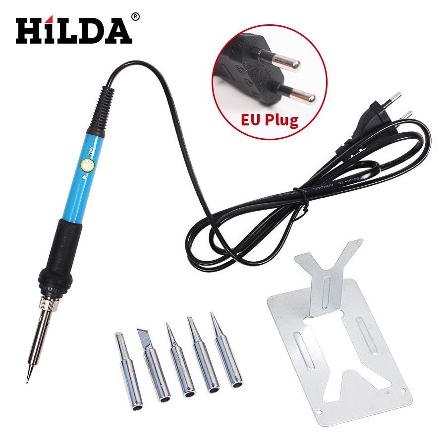 Soldador Eléctrico Hilda EU 220V 60W con Temperatura Ajustable, Pistola de Soldadura, Herramienta de Reparación con 5 Puntas de Soldadura