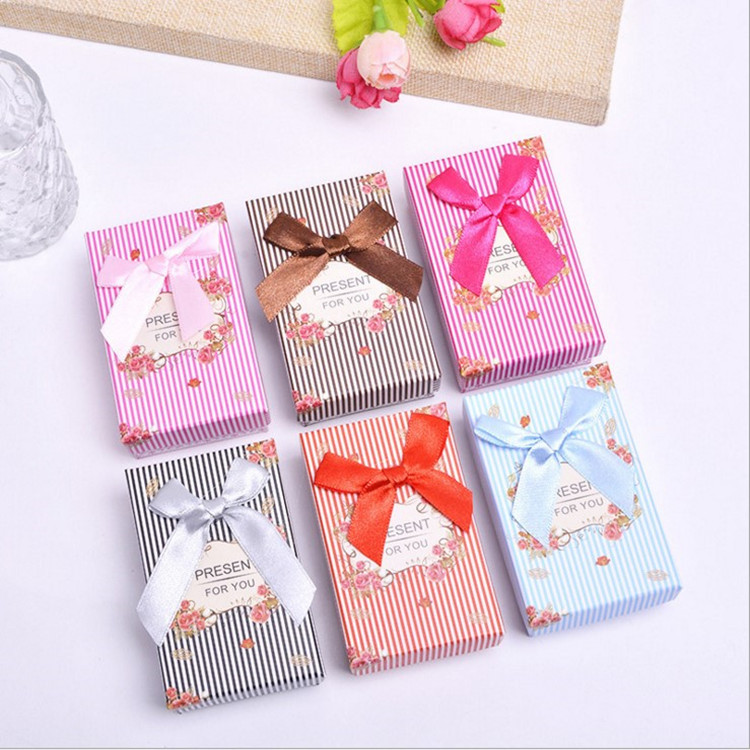 厂家现货2017蝴蝶结条纹玫瑰花耳钉戒指首饰收纳盒饰品包装盒批发