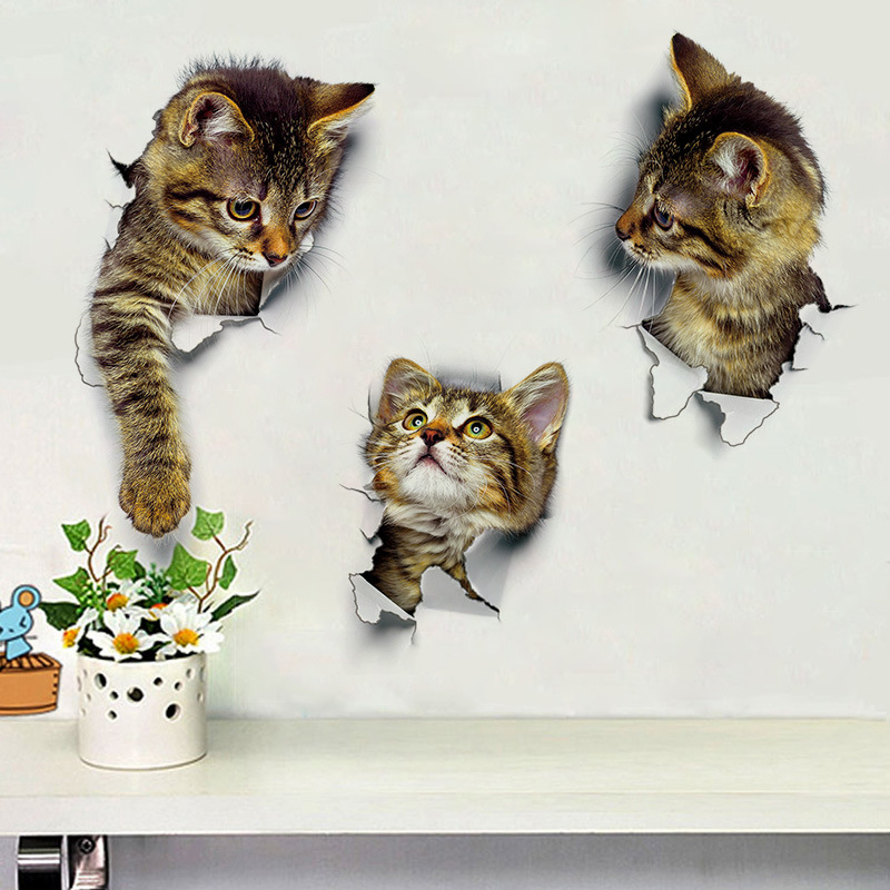 Vinilo de pared 3d gatito decoración para salón y dormitorio_voghion.com
