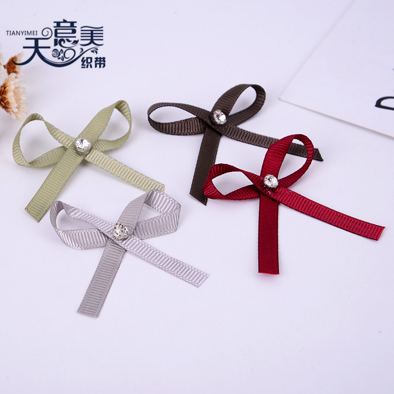 2 puntos vino rojo costilla con punto diamante arco hecho a mano arco textil hogar Decoración Accesorios cinta pequeña flor