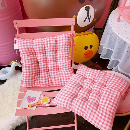 Japanese soft cute girl pink plaid cushion student dormitory office chair cushion winter thickened soft cushion