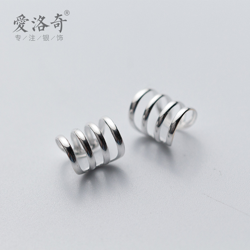 S925 plata hombre y mujer personalidad simple hueco tres o cuatro o cinco círculos sin agujeros de orejas multicapa de múltiples anillos auriculares E7273