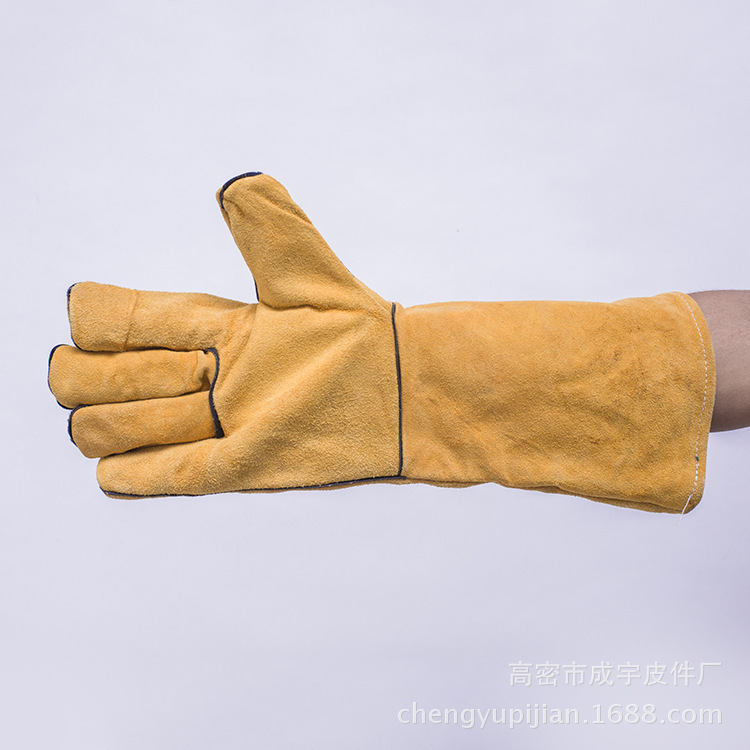 批发电焊手套 全牛皮劳保电焊防烫手套 耐磨黄色电焊防护手套供应