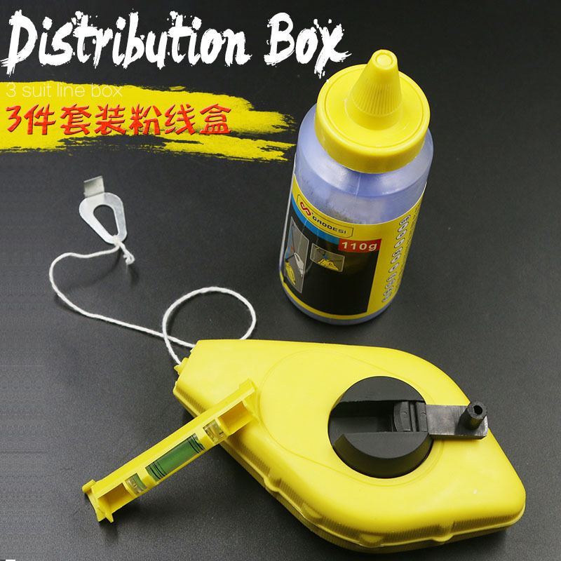 三件套粉线盒微型水平仪弹线墨斗微拉粉木工自动划线器工具画线器