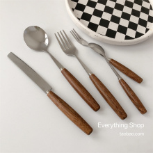 ins复古韩国实木柄刀叉勺咖啡厅牛排刀甜品勺子叉子西餐餐具套装
