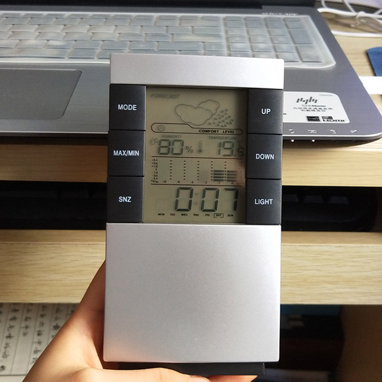 3210天气预报钟 创意家用背光静音电子钟 万年历温湿度计闹钟跨境