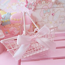 少女心桌面摆件粉色幼儿园超市仿真购物篮手提梳妆台化妆品收纳篮