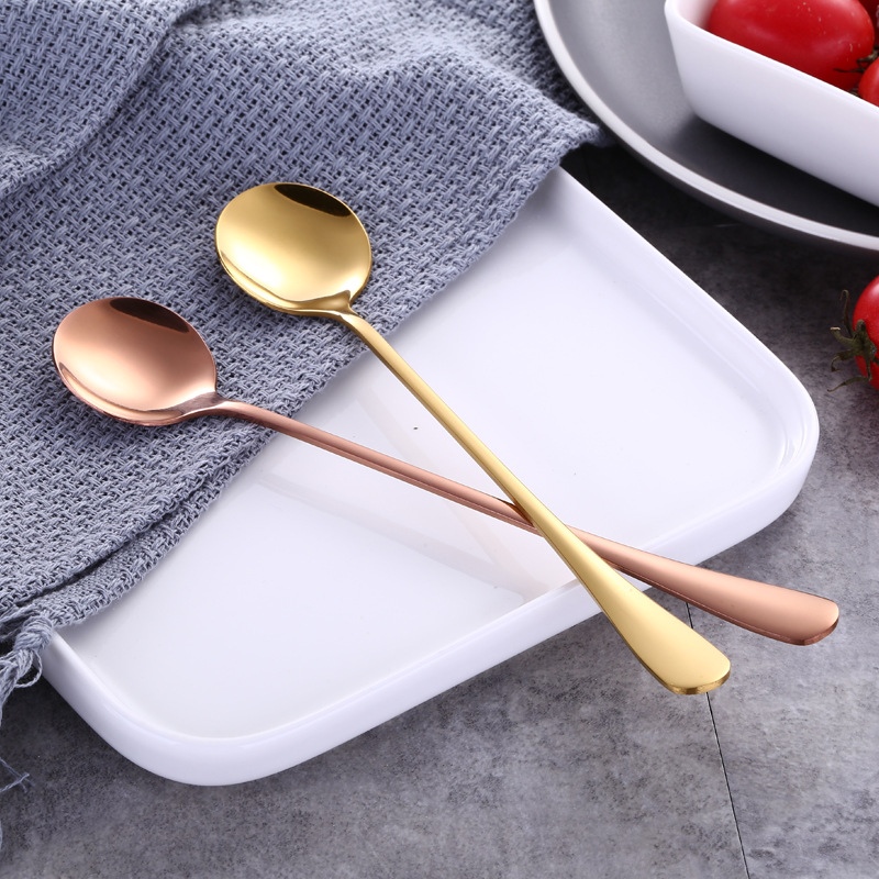 Cuchara de acero inoxidable espesado Acero inoxidable comiendo sandía cuchara mango largo cuchara de café cuchara de mezcla de hielo cuchara redonda