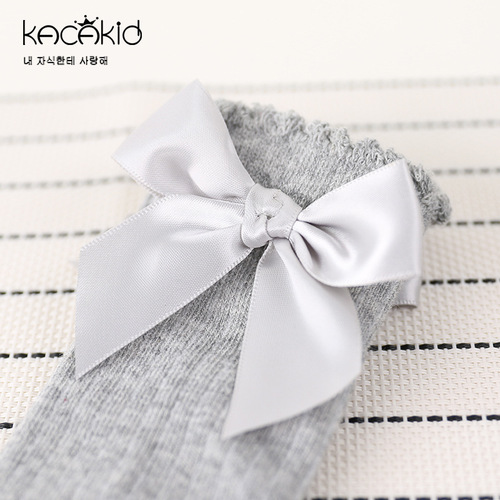 Girls' Socks Bow Mid-Tube Socks Spring and Autumn New Baby Japanese Solid Color Class A Cotton Socks Children's Socks Wholesale