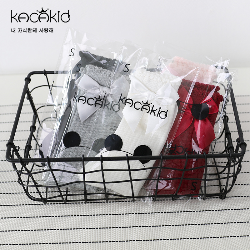 Venta al por mayor primavera nuevos NIÑOS Calcetines niñas monocromo rayas burbuja boca media pantorrilla calcetines bebé arco calcetines de algodón princesa Calcetines