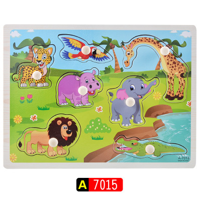 Iluminación Educación temprana para niños Dibujos animados Reconocimiento de animales Tablero de agarre de mano Entrenamiento de agarre de madera Forma Combinación Juguete de rompecabezas