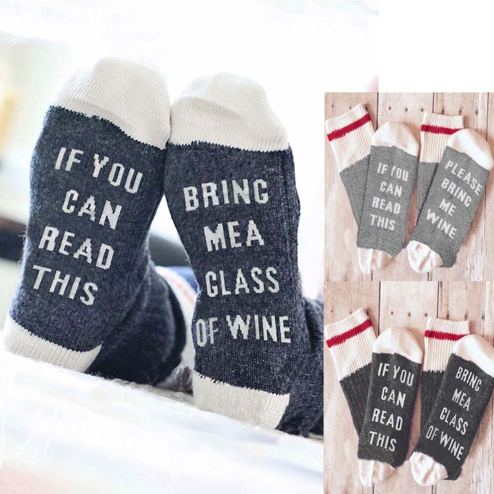 2025d IF YOU CAN RESD THISY Chaussettes unisexes en coton à semelle anglaise avec texte mi-mollet_voghion.com
