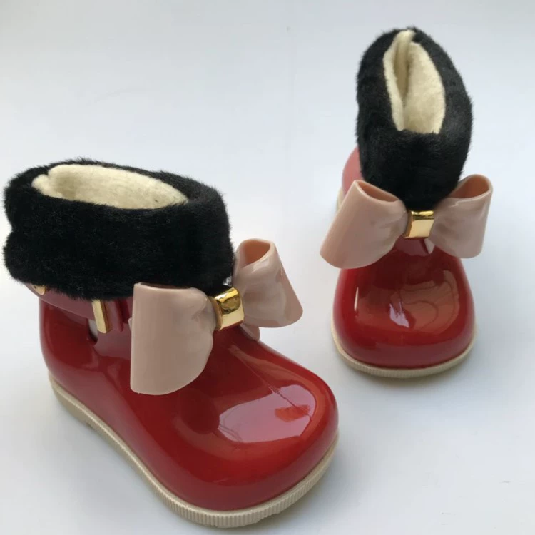 2023minised Детские ботинки с бантом Детские резиновые ботинки дождевой сапоги для девочек мода анти * Водные ботинки дождевой сапоги с бархатом