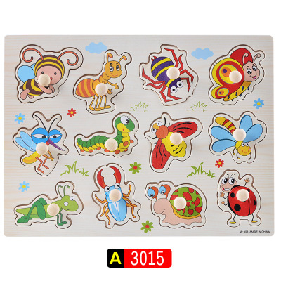 Iluminación Educación temprana para niños Dibujos animados Reconocimiento de animales Tablero de agarre de mano Entrenamiento de agarre de madera Forma Combinación Juguete de rompecabezas