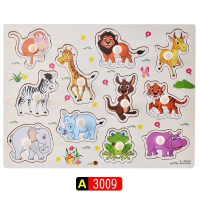 Iluminación Educación temprana para niños Dibujos animados Reconocimiento de animales Tablero de agarre de mano Entrenamiento de agarre de madera Forma Combinación Juguete de rompecabezas