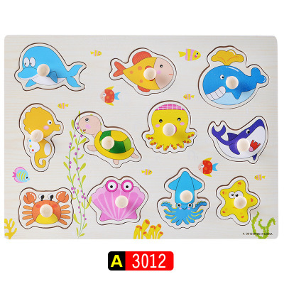 Iluminación Educación temprana para niños Dibujos animados Reconocimiento de animales Tablero de agarre de mano Entrenamiento de agarre de madera Forma Combinación Juguete de rompecabezas