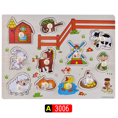 Iluminación Educación temprana para niños Dibujos animados Reconocimiento de animales Tablero de agarre de mano Entrenamiento de agarre de madera Forma Combinación Juguete de rompecabezas