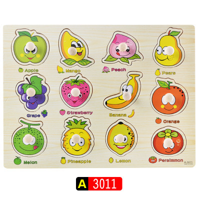 Iluminación Educación temprana para niños Dibujos animados Reconocimiento de animales Tablero de agarre de mano Entrenamiento de agarre de madera Forma Combinación Juguete de rompecabezas