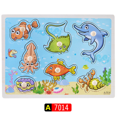 Iluminación Educación temprana para niños Dibujos animados Reconocimiento de animales Tablero de agarre de mano Entrenamiento de agarre de madera Forma Combinación Juguete de rompecabezas