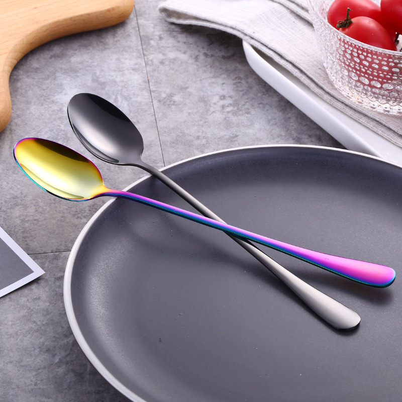 Cuchara de acero inoxidable espesado Acero inoxidable comiendo sandía cuchara mango largo cuchara de café cuchara de mezcla de hielo cuchara redonda