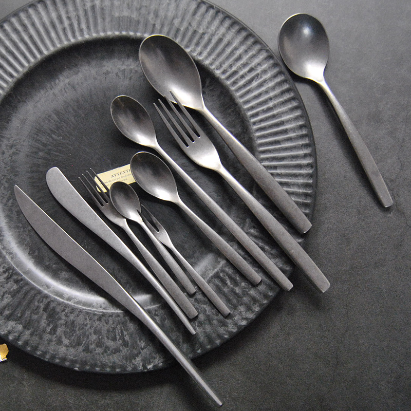 Japanese writer vintage frosted silver stainless steel tableware steak knife fork spoon tea spoon butter knife soup spoon fruit fork