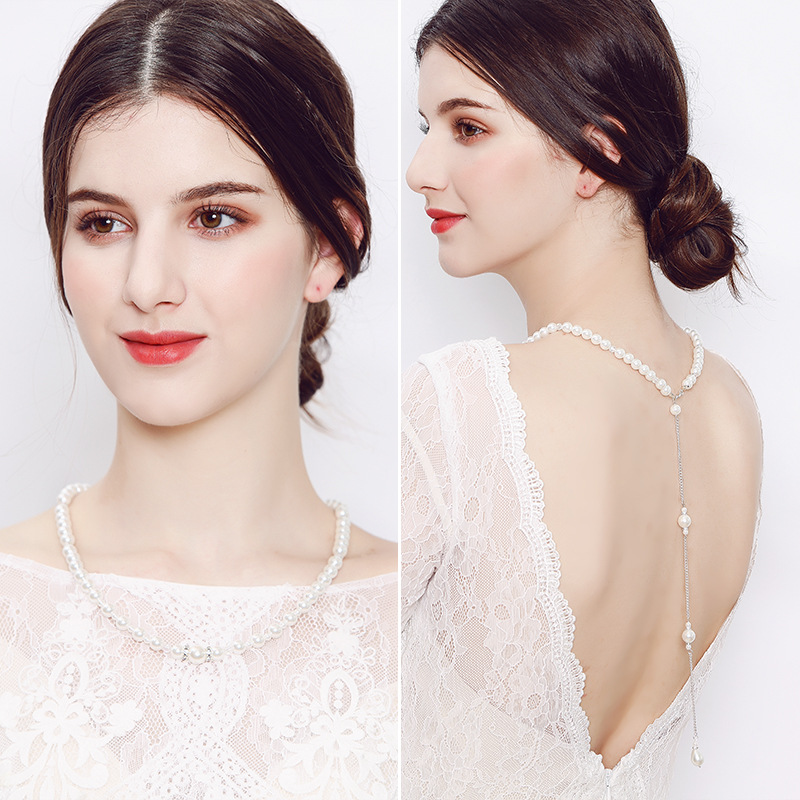 Collier long à perles et strass avec pendentif gland pour mariage_voghion.com