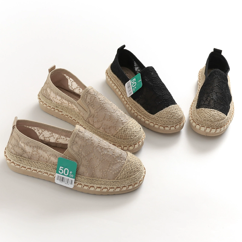 K839 Весенне-летняя обувь на толстой подошве с вышивкой на плоской платформе из кружевной соломы и пеньковой веревки, обувь для рыбаков, парусиновая обувь, женская обувь