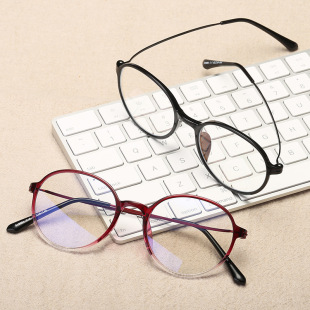 Custom round frame glasses frame anti-blue light flat lens computer goggles TR90 frame elastic stainless steel feet