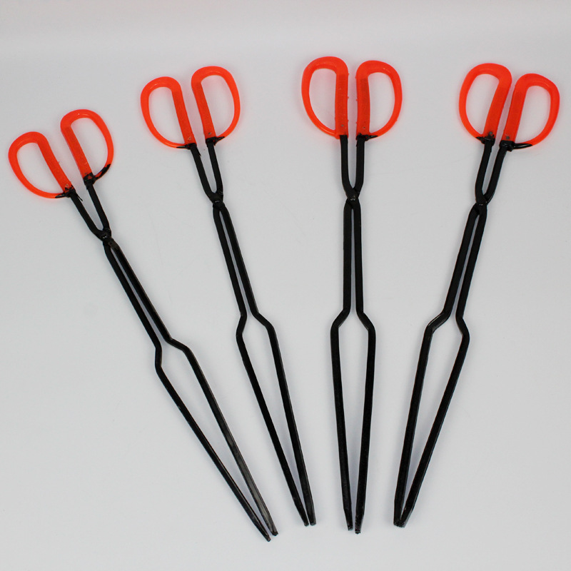 厂家直供五金农用工具红塑料柄打弯炉子配套用捯煤球粗细夹子火剪