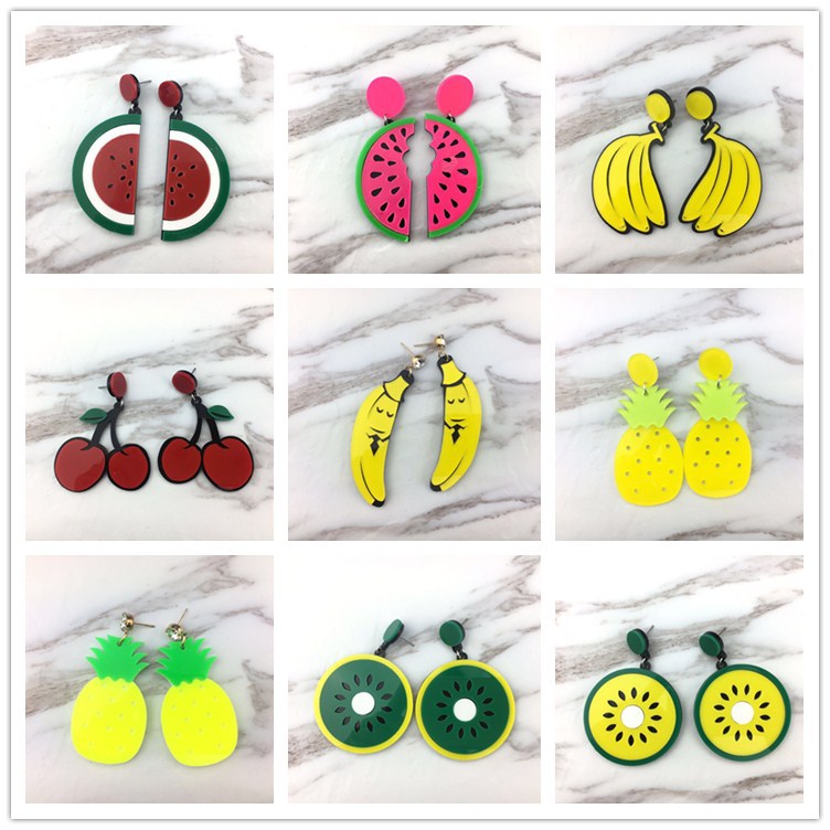 欧美流行夸张新款饰品 个性长款水果耳环西瓜耳钉菠萝耳坠配饰
