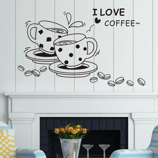 跨境新款咖啡杯I love coffee情人节精雕墙贴纸厂家批发8241