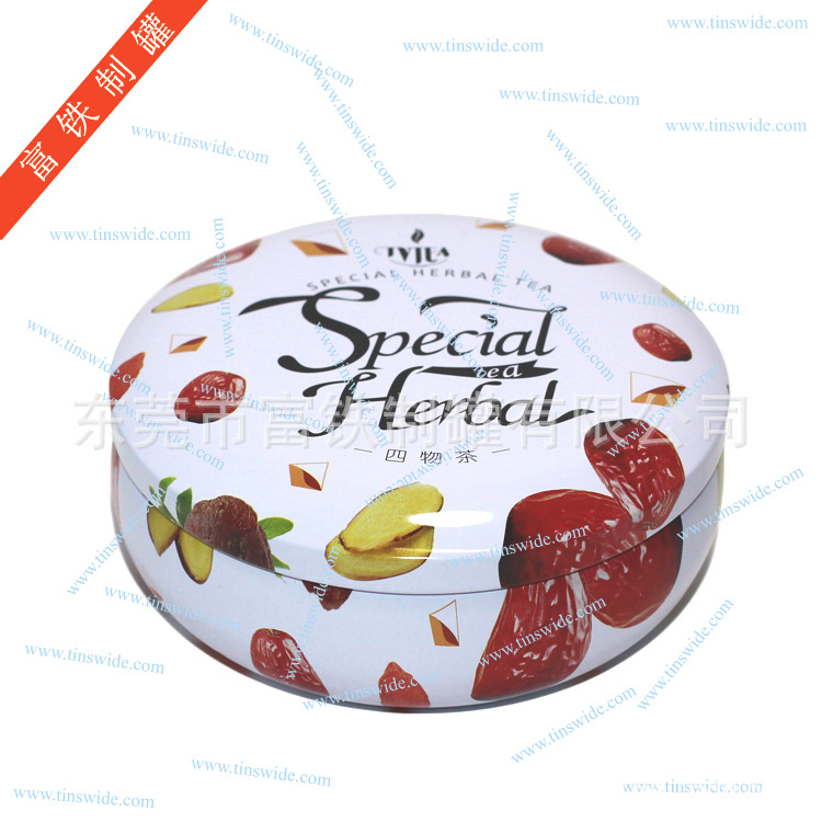东莞厂家优惠直销红枣四物茶罐精美鼓形铁盒纽扣收纳盒