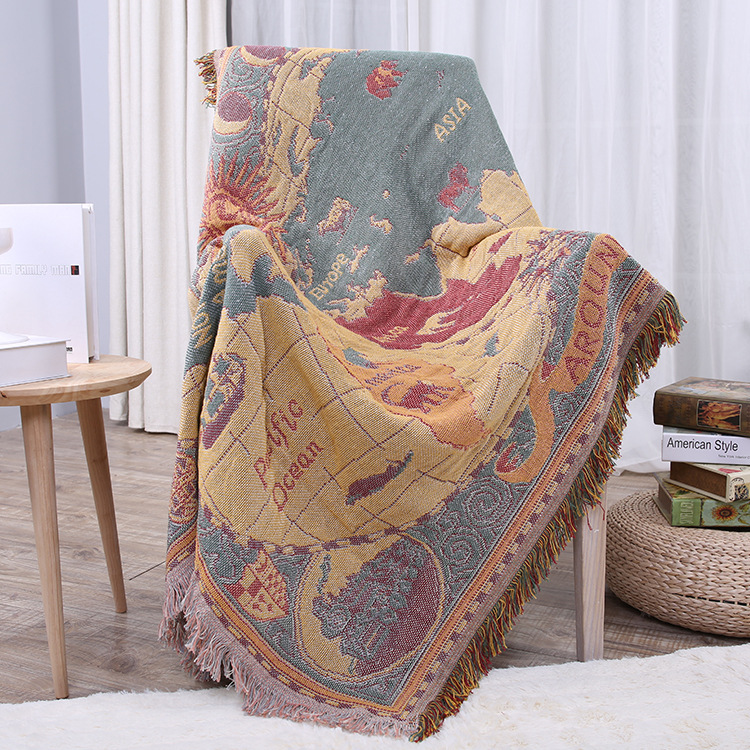 (Factory Goods) Nordic Style Sofa Towel Map Pattern Bedroom Living Room Sofa Towel Air Conditioning Nap Blanket Wholesale