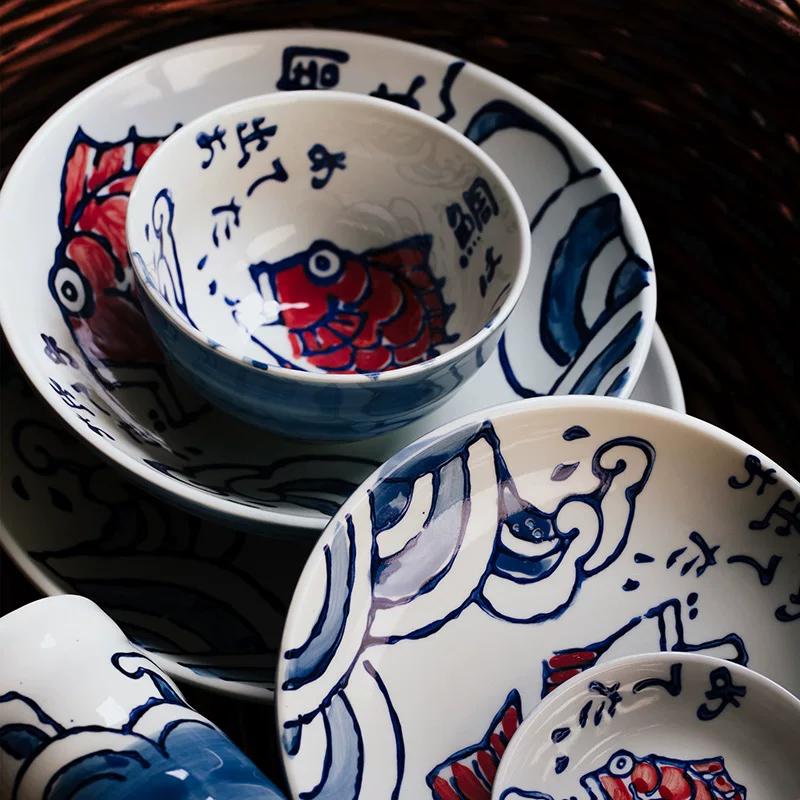 Japanese-style Ceramic Tableware Set, Hand-Painted Jingdezhen, Assorted Plates & Bowls