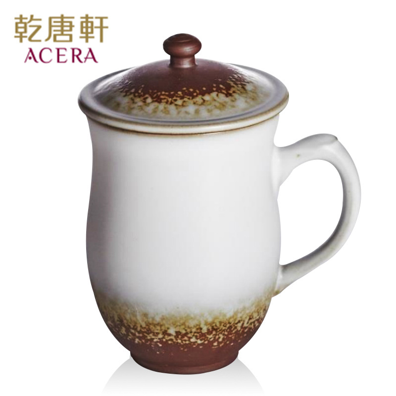 复古商务办公杯乾唐轩活瓷圆满高杯茶杯带盖会议礼品杯批发