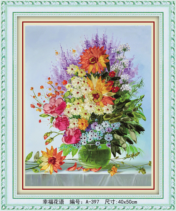 Oujin nianhua cinta bordado fábrica directa color impresión colgante pintura feliz flor Idioma sala de estar entrada pintura decorativa