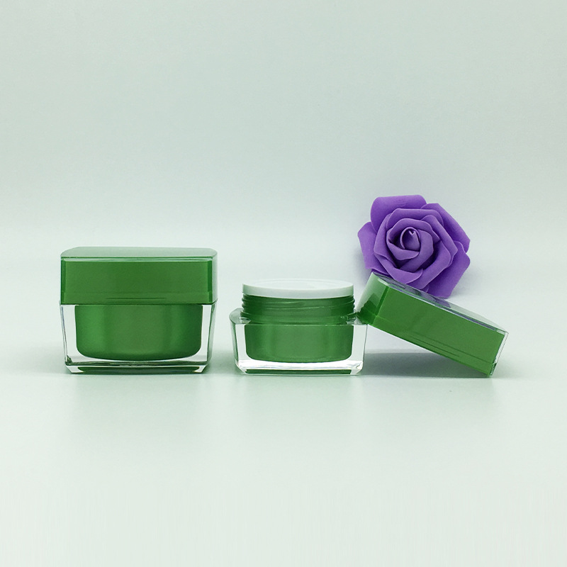厂家供应四方高档亚克力包装新款绿色分装瓶经典四方膏霜瓶5g15g