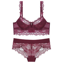 15102超薄款性感内衣套装女黑色蕾丝大胸显小防下垂维多利亚文胸