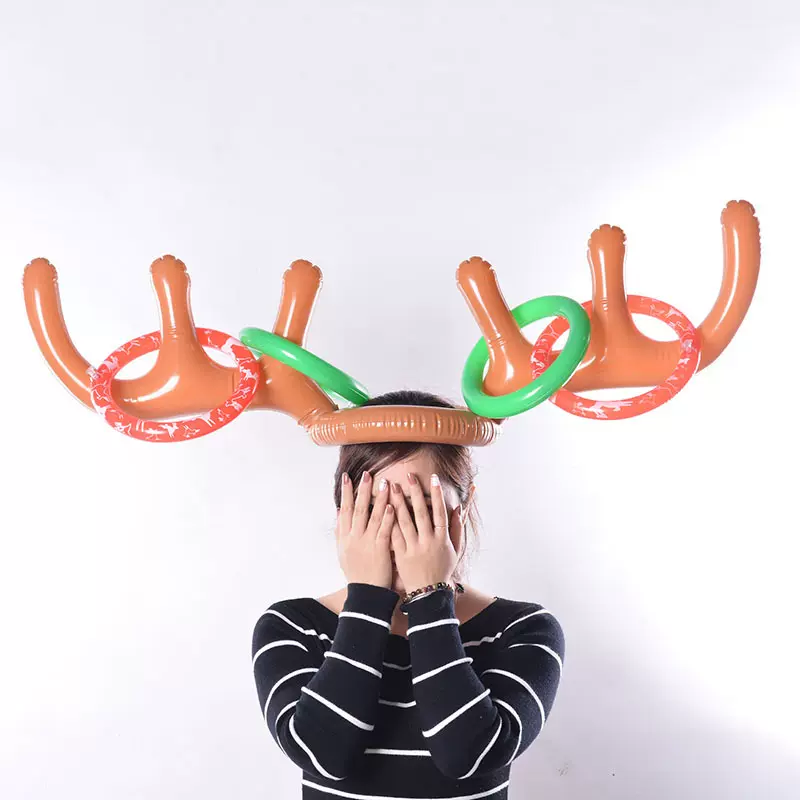 圣诞充气鹿角套圈玩具鹿角套圈头箍投掷游戏套圈道具充气玩具批发