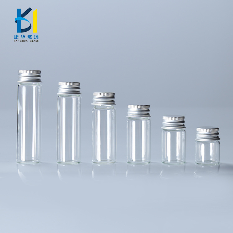 现货银色卷边铝盖玻璃瓶直径22双色玻璃虫草瓶各规格药瓶厂家直销