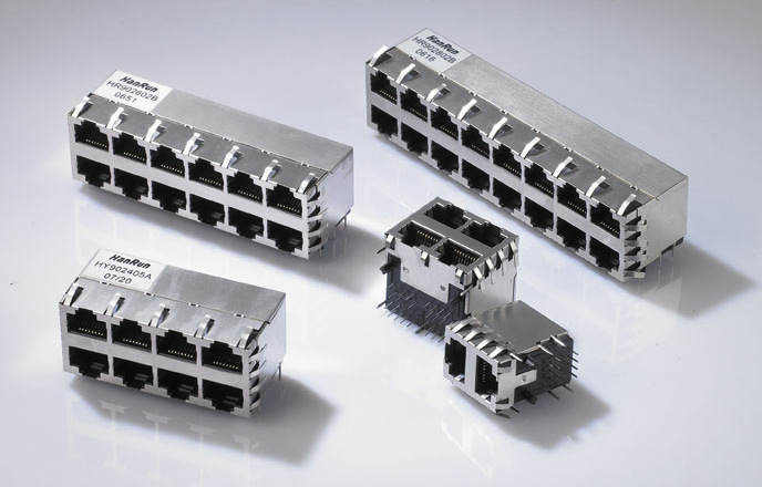 HR912213C汉仁1*8 RJ45带屏蔽带LED灯网口连接器直插母座水晶头