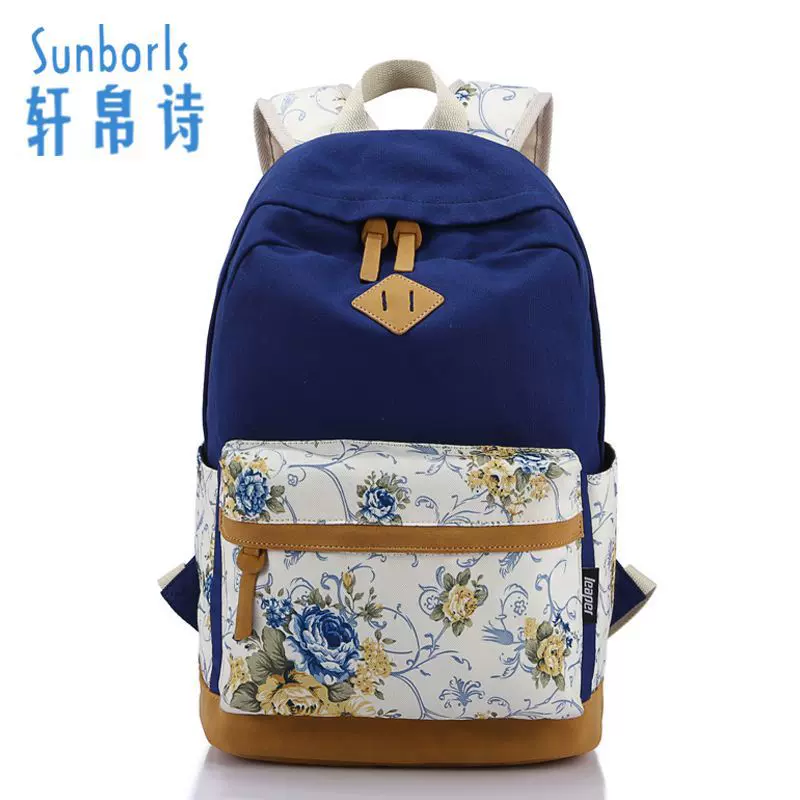 跨境出口新款外贸帆布双肩包女印绣花包背包休闲高中学生书包加工