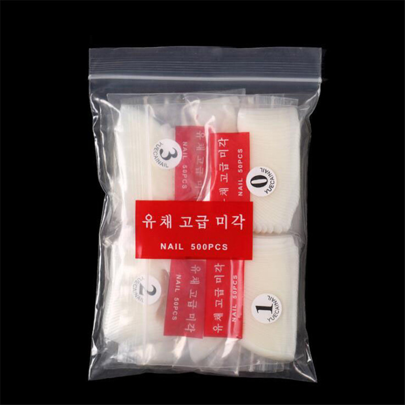 500 piezas de uñas de uñas terminadas, pegatinas completas naturales, medias pegatinas naturales, uñas artesanales coreanas, estilo francés natural