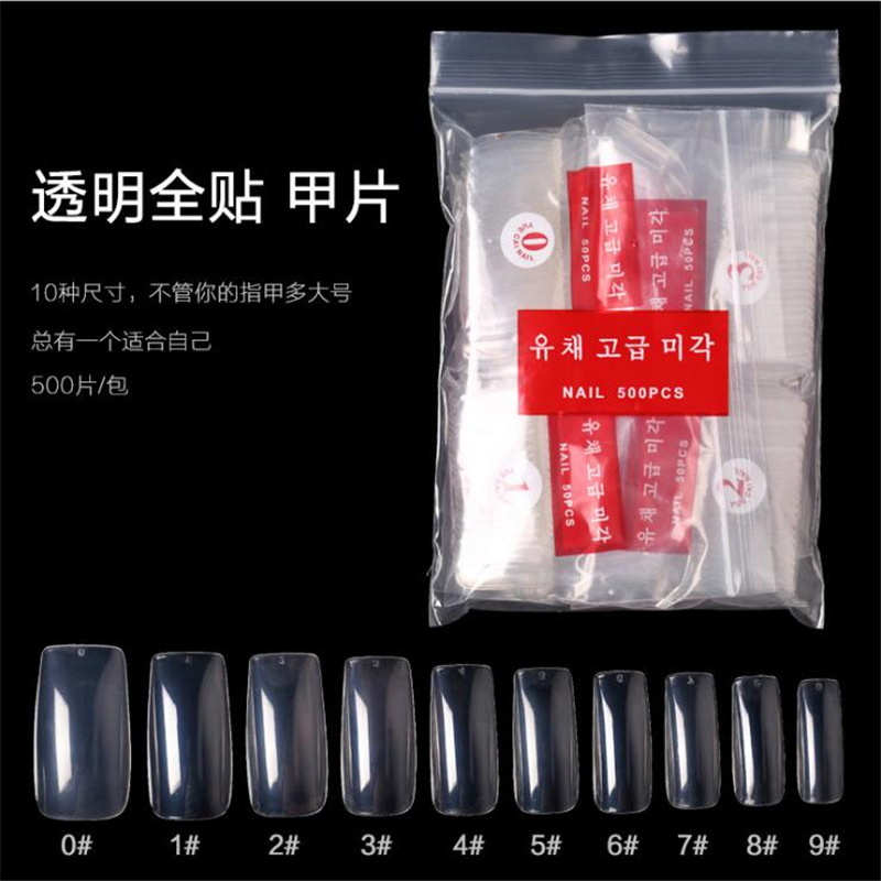 Manicura 500 piezas pegatinas completas transparentes manicura pieza de uñas transparente medio pegatinas pieza de uñas acabado transparente francés estándar coreano